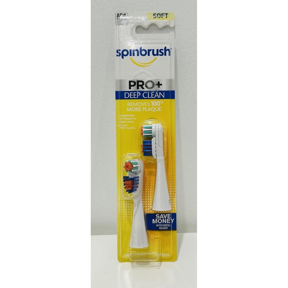 SPINBRUSH PRO+ Deep Clean Replacement Heads 2 PACK SOFT Sealed NEW NOS